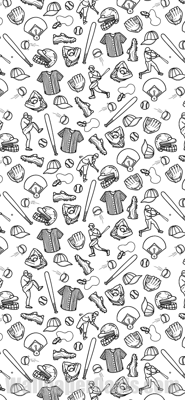 Black and White Baseball Doodle iPhone Wallpaper - available for iPhone 5 through iPhone X