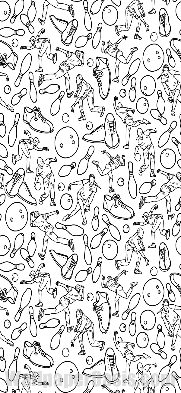 Black and White Bowling Doodle iPhone Wallpaper - available for iPhone 5 through iPhone X