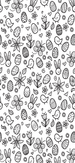 Black and White Easter Doodle Wallpaper for iPhone