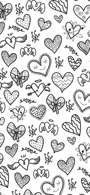 Black and White Heart Doodle Wallpaper for iPhone
