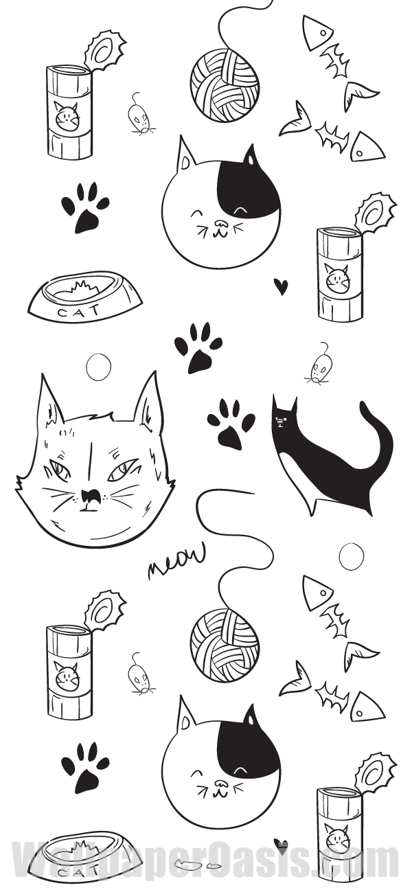 Cat Doodle iPhone Wallpaper - available for iPhone 5 through iPhone X