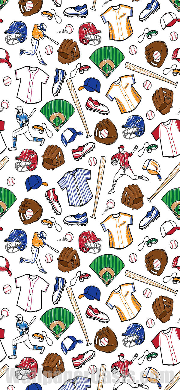 Colorful Baseball Doodle iPhone Wallpaper - available for iPhone 5 through iPhone X