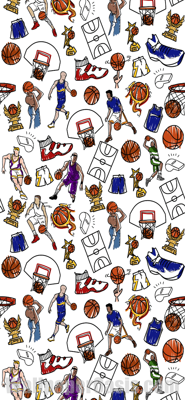 Colorful Basketball Doodle iPhone Wallpaper - available for iPhone 5 through iPhone X