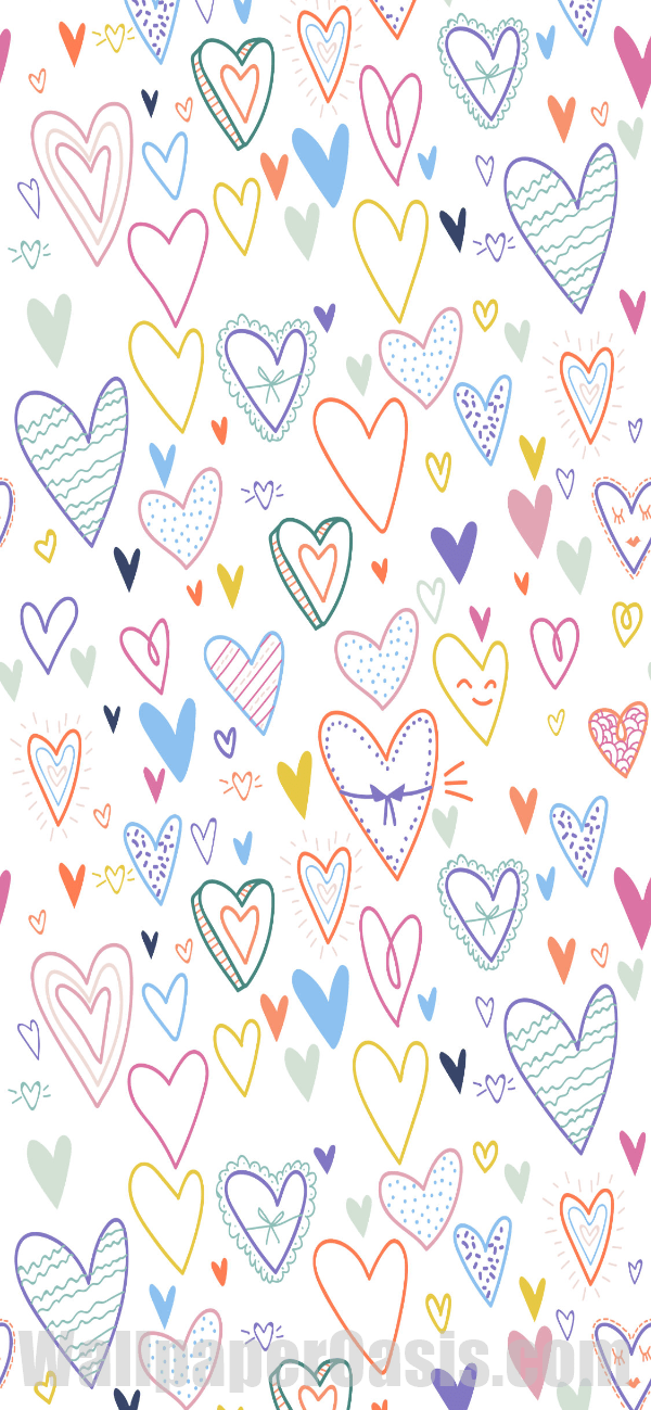 Colorful Heart Doodle iPhone Wallpaper - available for iPhone 5 through iPhone X