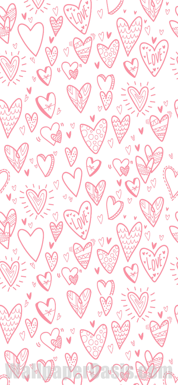 Pink Heart Doodle iPhone Wallpaper - available for iPhone 5 through iPhone X