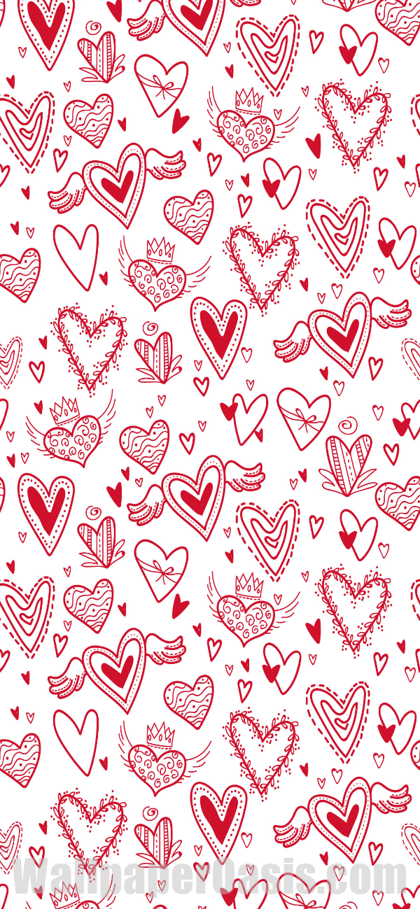 Red Heart Doodle iPhone Wallpaper - available for iPhone 5 through iPhone X